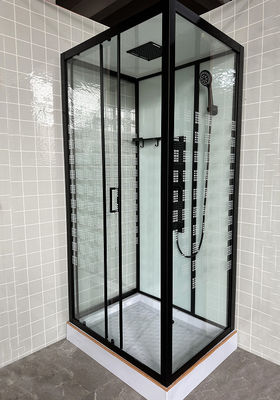 Luxrious Shower Room With Matt Black Profile And Printing Glass For Mordern